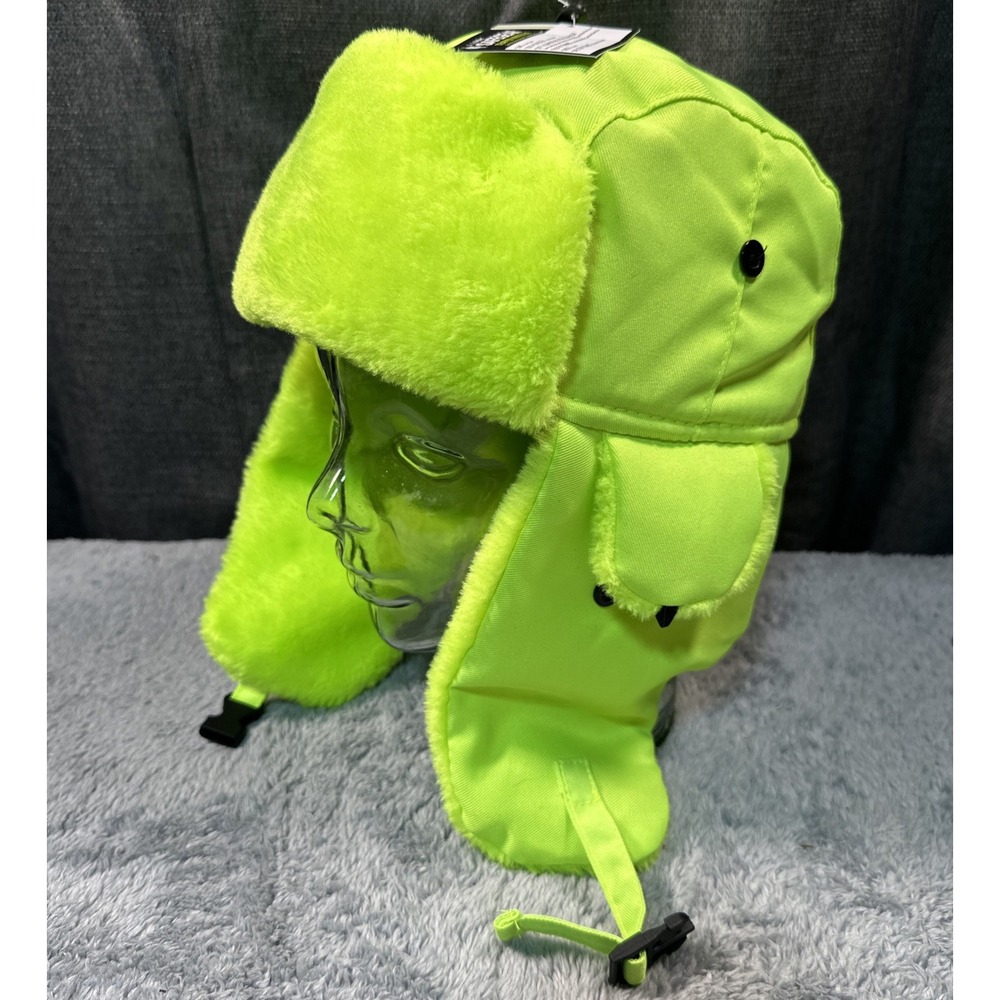 NWT J.J. Keller Safegear Winter Knit Safety Hat Cap Ear Flaps Neon Yellow Bomber
